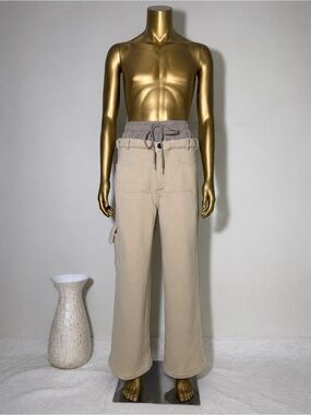 Novamen Men's Beige Drawstring Waist Joggers with Utility Pocket.